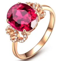Red Zircon Love Fashion Jewelry Hollow Inlaid Diamond Adjustable Size Women Ring