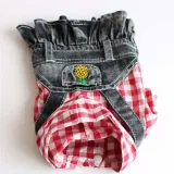 Pet Small Dog Red Lattice Hooded Shirt Denim Strap Dress Puppy Cloth