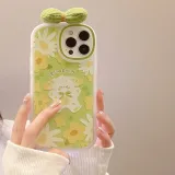 Cute Bowknot Printed Honey Peach Flower Phone Case for iphone13 12 11 Pro Max