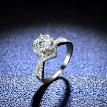 Sterling Silver Semi Pave Diamonds Solitaire Princess Cut Moissanite Wedding Rings