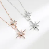 Sterling Silver Eight Pointed Star Zirconia Diamonds Pendant Necklace