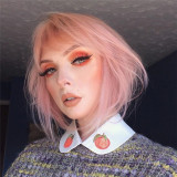 Women Short Lovely Pink Bob Wigs With Neat Bangs