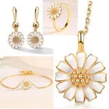 Silver Zircon Chrysanthemum Pendant Chain Jewelry Necklaces Women Rings Jewelry Sets