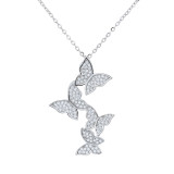 Sterling Silver Butterfly Pave Diamond Pendant Necklace