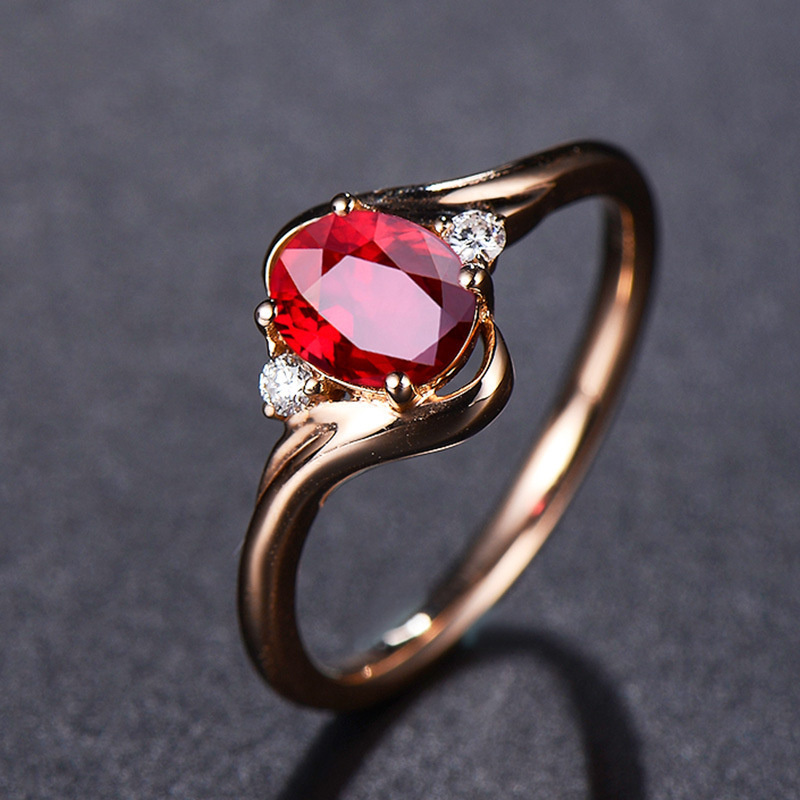 Rose Red Zircon Fashion Jewelry Inlaid Diamond Adjustable Size Women Ring