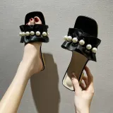 Women Pearls Open Toe Bare Flat Heel Leisure Sandalias Slippers