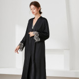 Women 2 Pieces Nightgown Silk Sling Sleeveless Lace V-Neck Maxi Dress and Robe Pajamas Set