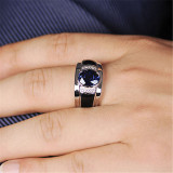 Men Silver Zircon Sapphire Fashion Jewelry Inlaid Diamond Adjustable Size Women Ring