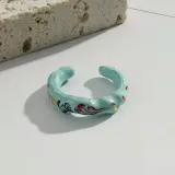Vintage Irregular Colorful Glaze Pearl Finger Rings Personalized Hand Painted Enamel Open Ring Party Gift