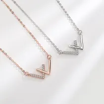 Sterling Silver V Moissanite Diamonds Pendant Necklace