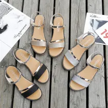Women Sequins Macthing Color Casual Flat Summer Sandals
