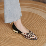 Wome Flat Pointed Toe Leopard Print Kitten Flat Shoes