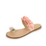 Women Rhinestone Crystal Pearls Pineapple Flip Flop Ruffles Flat Slip-on Sandals Slippers