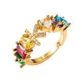Golden Zircon 26 English Letters Fashion Jewelry Inlaid Diamond Adjustable Size Women Ring