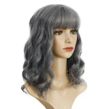 Women Synthetic Short Dye Wavy Hair Wigs Middle Parting Curly Wig