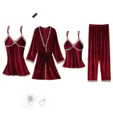 Women 4 Pieces Satin Silk Sleepwear Cami Tops and Sling Dress Robe Pajamas Set