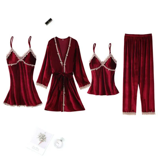 Women 4 Pieces Satin Silk Sleepwear Cami Tops and Sling Dress Robe Pajamas Set