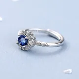 Silver Zircon Blue Fashion Jewelry Inlaid Diamond Adjustable Size Women Ring