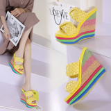Women Open Toe Weave Strap Colorful Wedge Sandal Slipper