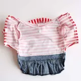 Pet Small Dog Red Striped Hooded Shirt Denim Strap Dress Puppy Cloth