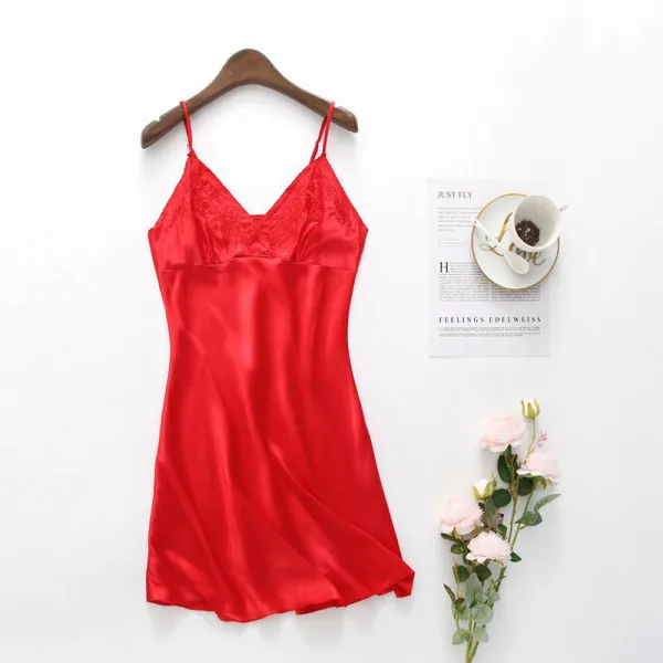 Women Satin Silk Sleep Dress Sling V-Veck Mini Dress Pajamas