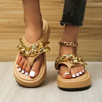 PU Durable Slides Pantshoes Paint Metal Flip-flops Platform Beach Slippers