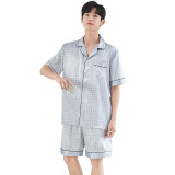 Women 2 Pieces Satin Silk Sleepwear Polka Dots Short Sleeve Shirt and Shorts Pajamas Set