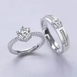 Couples Silver Zircon Hexagram Fashion Jewelry Inlaid Diamond Adjustable Size Women Ring