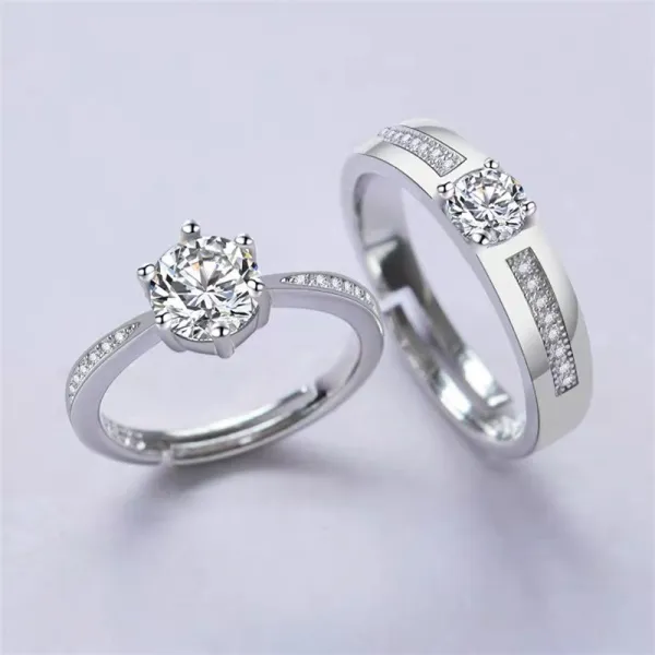 Couples Silver Zircon Hexagram Fashion Jewelry Inlaid Diamond Adjustable Size Women Ring