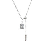 Square Diamond Tassel Necklace Female Versatile Niche Long Sterling Silver Pendant Clavicle Chain