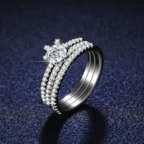 Sterling Silver Pave Zirconia Solitaire Diamonds Rings