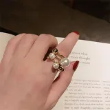 Pearl Fashion Jewelry Inlaid Diamond Adjustable Size Women Ring