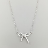Sterling Silver S925 Necklace Ins Simple Small Fresh Bow Micro Inlaid Diamond Temperament Clavicle Chain