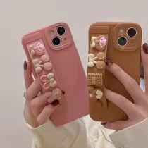 3D Cartoon Pattern Drop Proof Phone Case for iPhone13 12 11 Pro Max with Wristband
