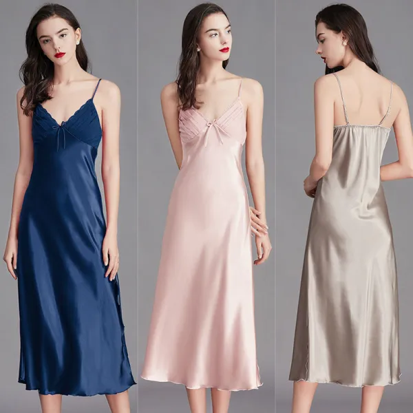 Women Sling Sleeveless Satin Silk Sleepwear V-Neck Maxi Dress Pajamas