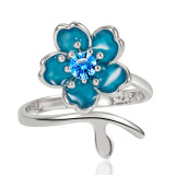 Silver Zircon Flowers Fashion Jewelry Inlaid Diamond Adjustable Size Women Ring