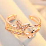 Golden Zircon Butterfly Fashion Jewelry Inlaid Diamond Adjustable Size Women Ring