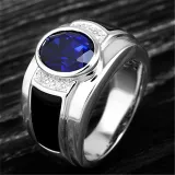 Men Silver Zircon Sapphire Fashion Jewelry Inlaid Diamond Adjustable Size Women Ring