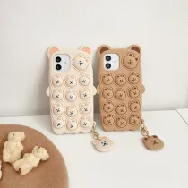 Cartoon Bear Decompression Silicone Drop Proof Phone Case for iPhone13 12 11 Pro Max with Bear Pendant