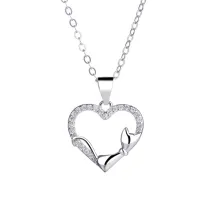 Sterling Silver Diamond Heart Little Cat Pendant Necklace