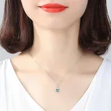 Sterling Silver Round Cut Snowflake Sapphire Pendant Necklace