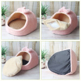 Semi Enclosed Warm Dog Bed Pet Nest with Plush Bow