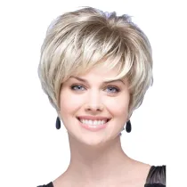 Women Synthetic Short Light Golden Hair Wigs Lnclined Bang Wig