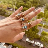 18K Real Gold Plated Colorful Evils Eyes Open Rings Brass Gold Enamel Turkish Eyes Rings For Wife Gift