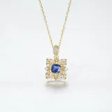 Sterling Silver Cushion Cut Sapphire Pendant Necklace