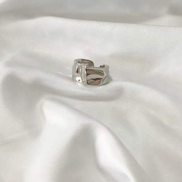 Silver Ring Ins Irregular Concave And ConvexFace Wide Face Simple Female Ring Gold Plated Silver Ring