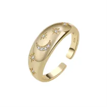 Silver Zircon Stars Moon Fashion Jewelry Inlaid Diamond Adjustable Size Women Ring