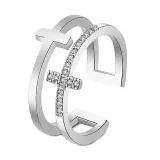 Silver Zircon Cross Fashion Jewelry Inlaid Diamond Adjustable Size Women Ring