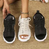 Women Open Toe Fish Mouth Cross Tie Hollow Out Sporty PlatformSandals