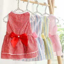Pet Small Dog Lattice Apron Bowknot Puppy Cloth